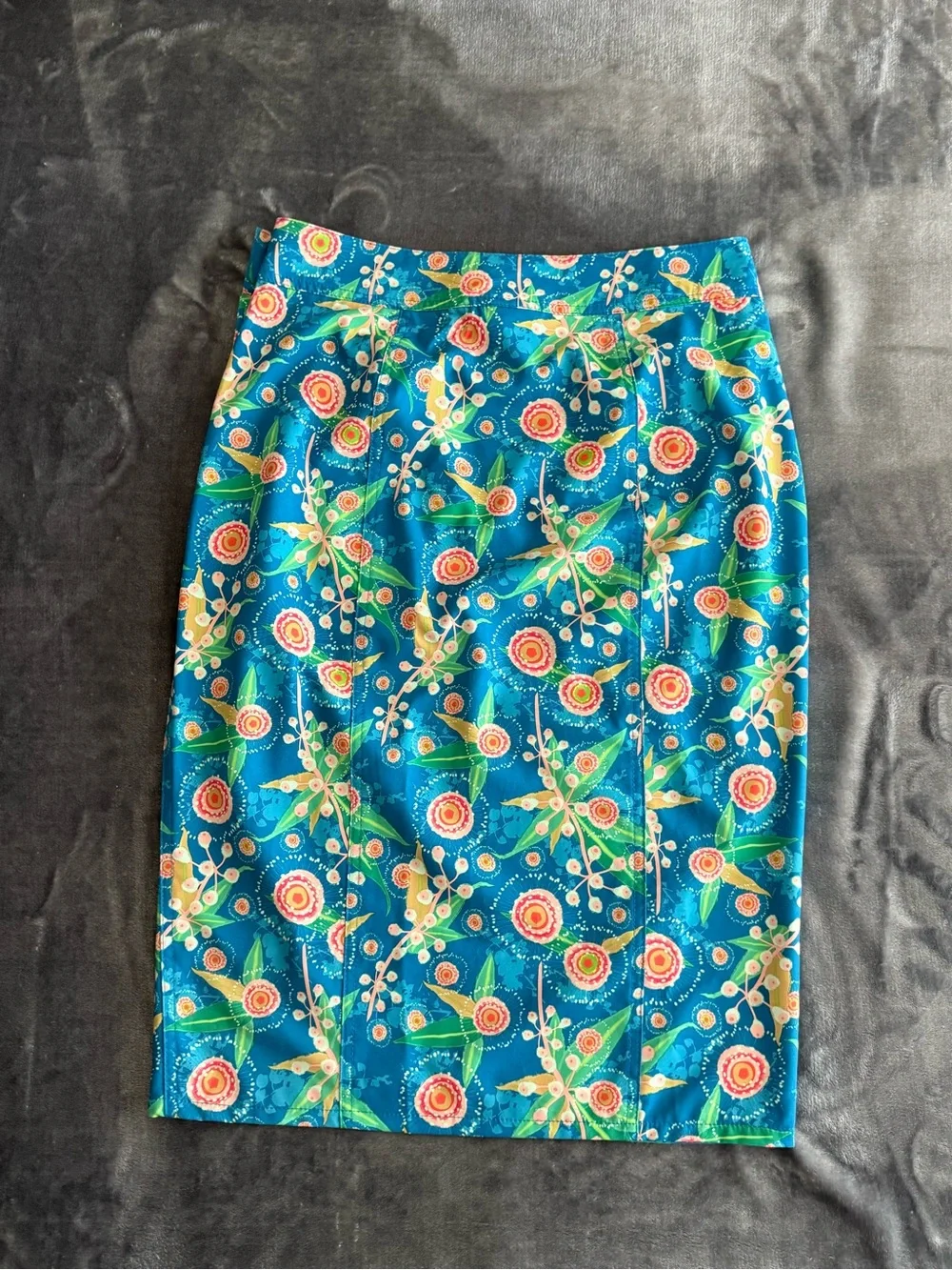 RIPSKIRT Womens Small HAWAII True Wrap Skirt Blue Orange Print Length 3 Resort